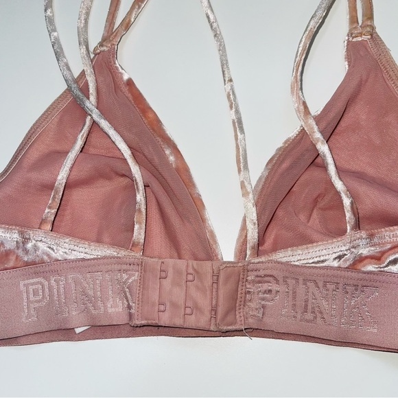 PINK Victoria’s Secret Unlined Pink Velvet Triangle Bralette Small Women’s - Picture 6 of 9